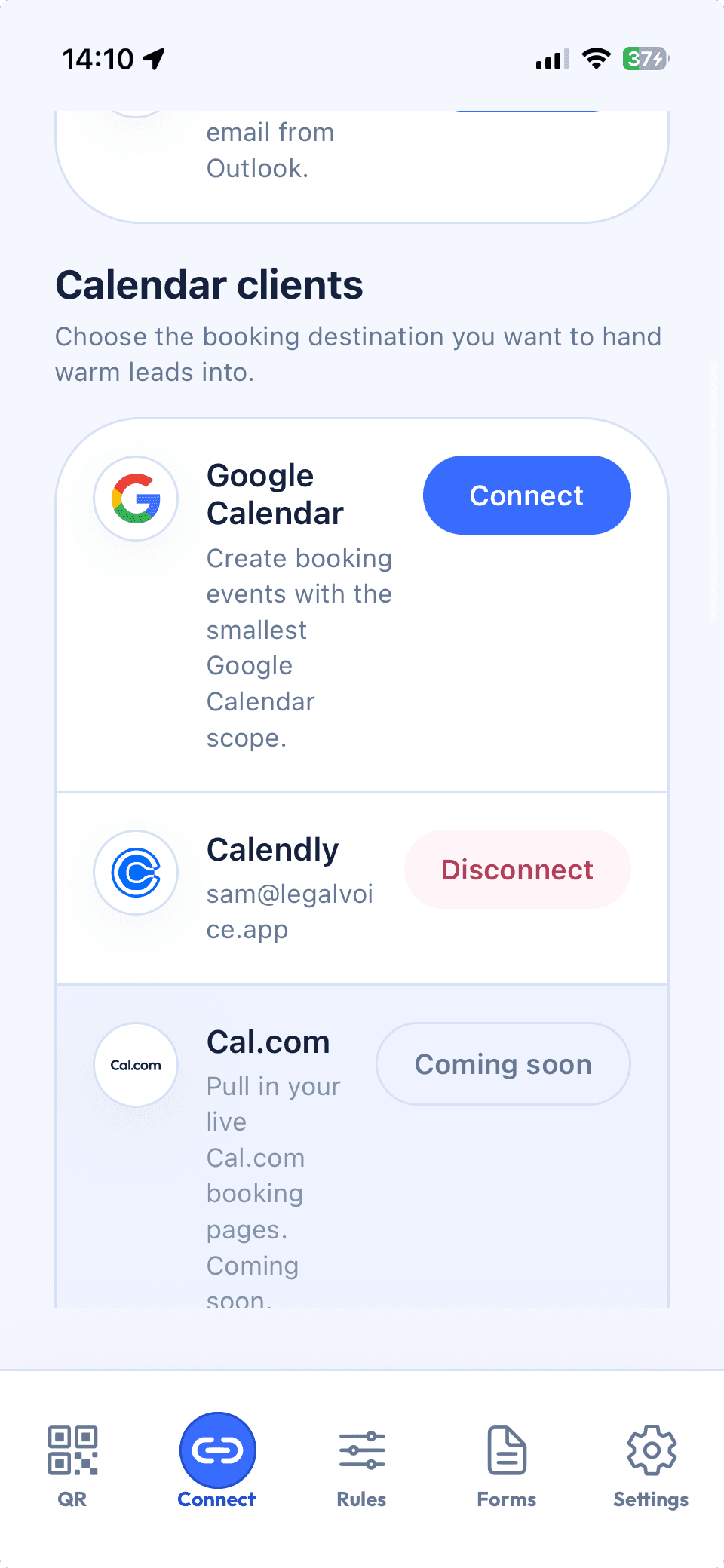 Calendar integrations screenshot