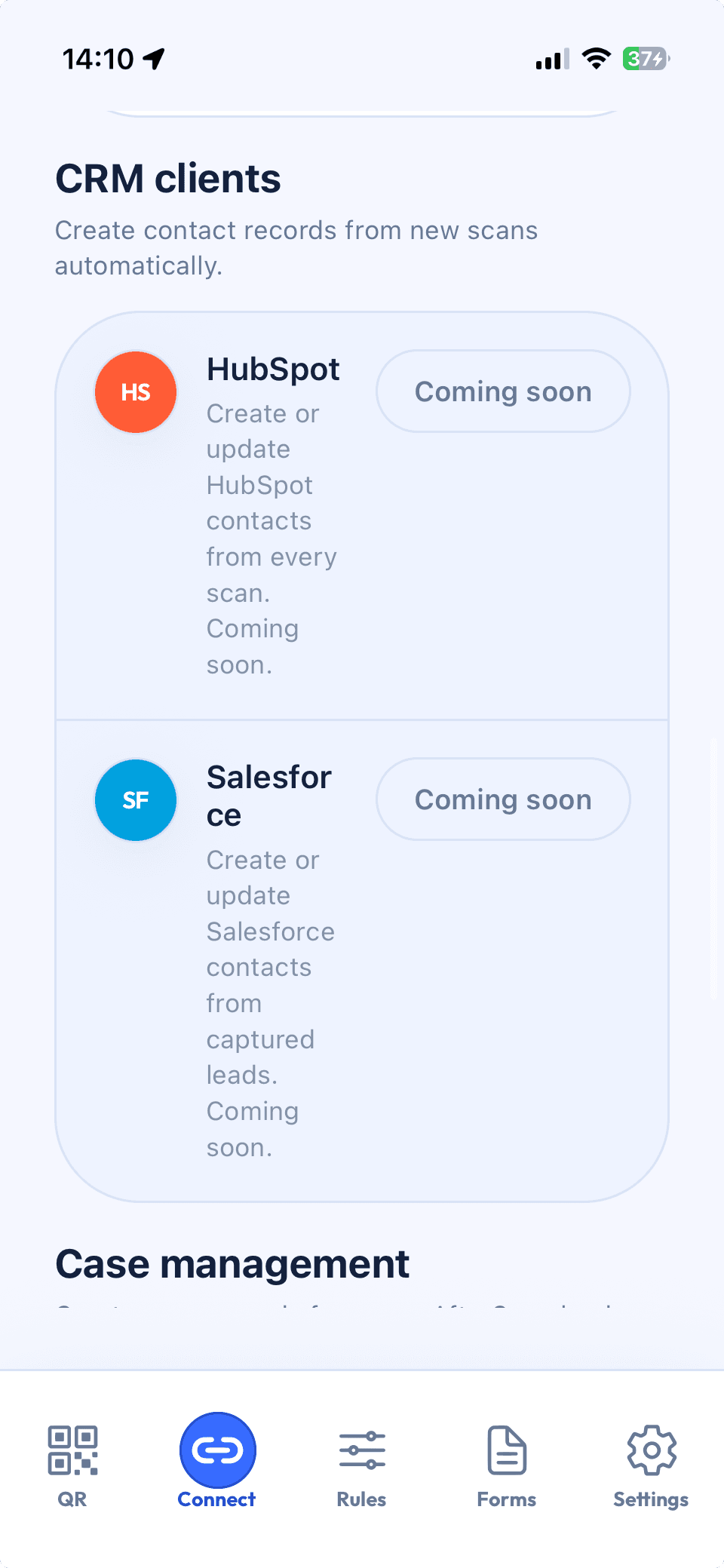 CRM integrations screenshot